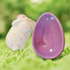 Chantal Lavender Ceramic Egg Candy Bowl & Sleeping Bunny Dish for Display (EUC)